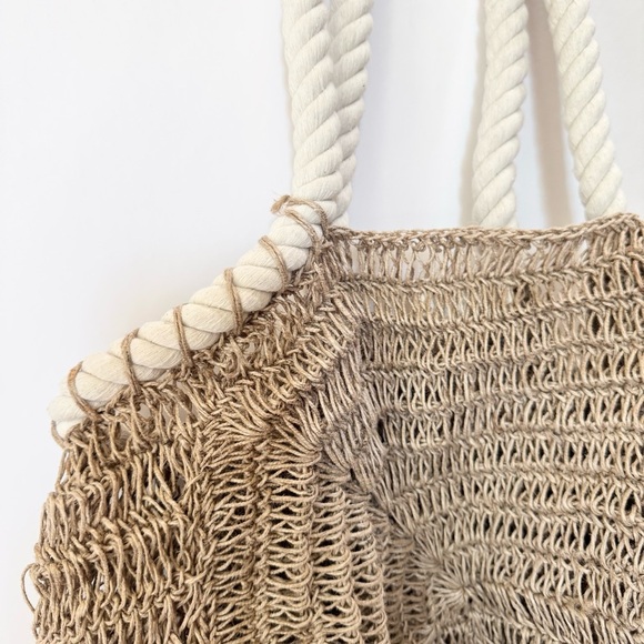 New Free People Anju Amalfi Jute Bag Tote Woven Beach Tan Cream - Picture 12 of 16